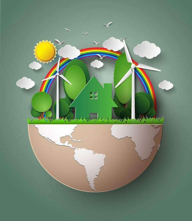 eco-friendly products, green eco earth. paper cut style.